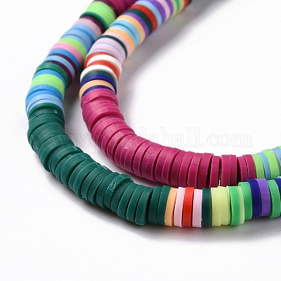 Handmade Polymer Clay Bead Strands, Heishi Beads, Disc/Flat Round, Green,  6x0.2~2mm, Hole: 2mm, about 325~330pcs/strand, 15.12~ 15.35 inch(38.4~39cm)