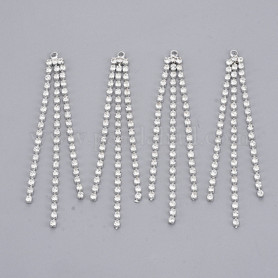 Silver Rhinestones Tassel Long Chain Earrings, Silver / One Size