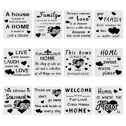 アクセサリー作り用 Benecreat 12pcs12x12インチの言葉の絵画プラスチックテンプレートステンシル愛のハート型絵画ステンシルアートクラフト絵画scrabookingと装飾 を購入 Selected Pandahall Com Jp