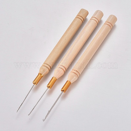 木製ハンドル鉄かぎ針編みフック針  パパイヤホイップ  142x9.5mm TOOL-WH0079-47-1