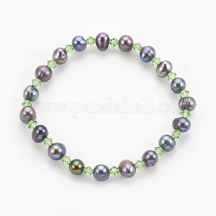 Natürliche Perlenperlen dehnen Armbänder aus BJEW-JB03893-01-1