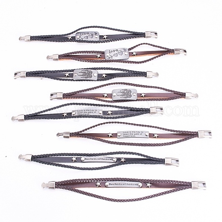 Braided PU Leather Cord Multi-strand Bracelets BJEW-K192-05-1
