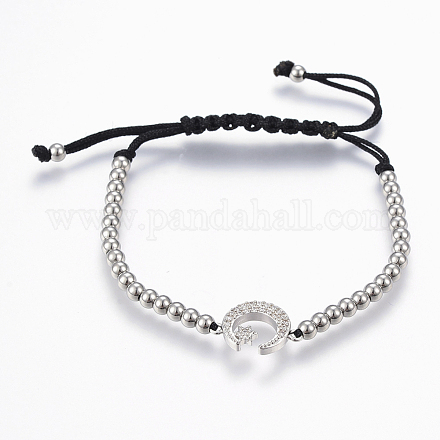 Adjustable 304 Stainless Steel Braided Beaded Bracelets BJEW-I263-02P-1