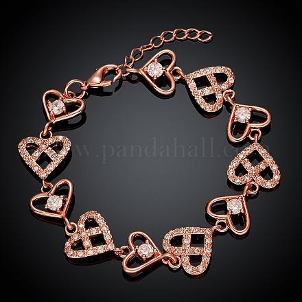 Exquisite Brass Cubic Zirconia Heart Link Bracelets BJEW-BB07527-B-1