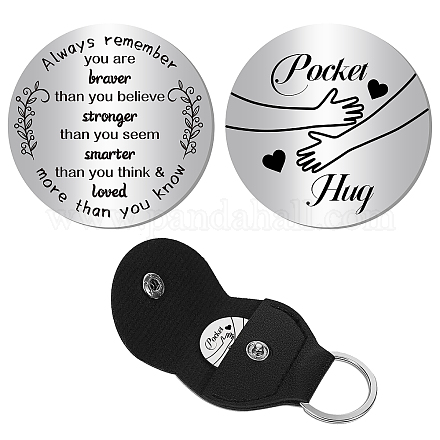 CREATCABIN Pocket Hug Token Keepsake Long Distance Relationship Inspirational Gift for Friends Son Daughter Boy Girl with PU Leather Keychain Double Sided 1.2 x 1.2 Inch AJEW-CN0001-21I-1