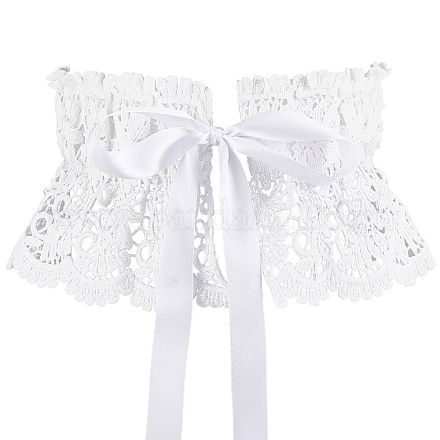 GORGECRAFT Elastic Wide Belt White Stretchy Openwork Embroidered Lace Waist Dress Belts with Adjustable Tie-up Bowknot Waistband for Women Wedding Party Dresses Daily Wear Clothing Accessories AJEW-WH0248-31A-1