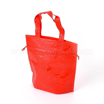 環境に優しい再利用可能なエコバッグ  不織布ショッピングバッグ  巾着袋  レッド  26.8x10x26.8cm ABAG-L004-S02-1