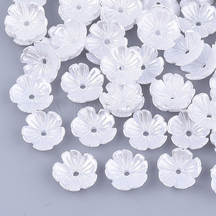 樹脂模造パールビーズキャップ  5花びら  花  ホワイト  10.5x10.5x3mm  穴：1.2mm RESI-T040-008B-1