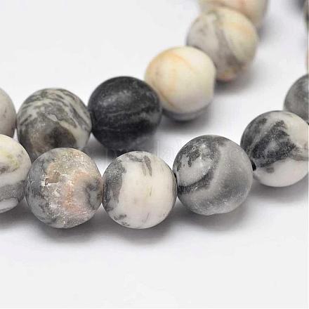Frosted Round Natural Map Stone/Picasso Stone/Picasso Jasper Beads Strands G-K093-12mm-B-1