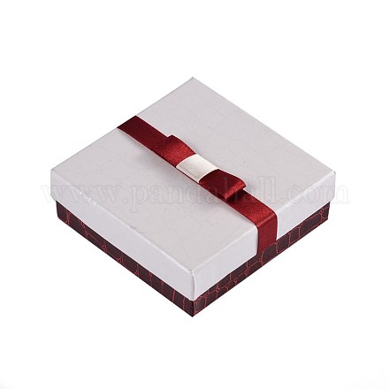 長方形ジュエリーセット厚紙箱  スポンジとリボン付き  ホワイト  9x9x3cm CBOX-N007-01B-1