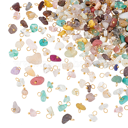 Hobbiesay 200 pz pietre naturali miste chrams 8-10mm agata pietre di cristallo ciondoli con toni dorati anelli in ottone chip pietre semipreziose ciondolo per collana di creazione di gioielli FIND-HY0001-43-1