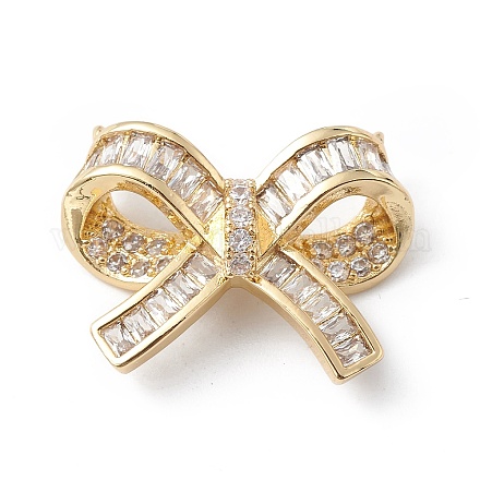 Bowknot Rack Plating Brass Micro Pave Clear Cubic Zirconia Connector Charms KK-E003-26G-1
