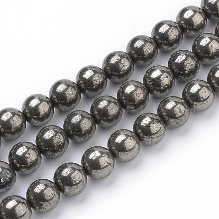Natural Pyrite Beads Strands G-S249-01-8mm-1