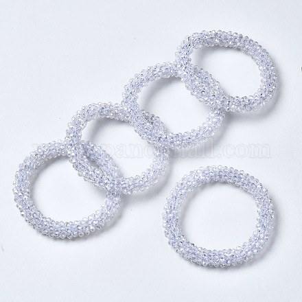 Bracelets extensibles en perles de verre transparentes à facettes BJEW-S144-002C-06-1