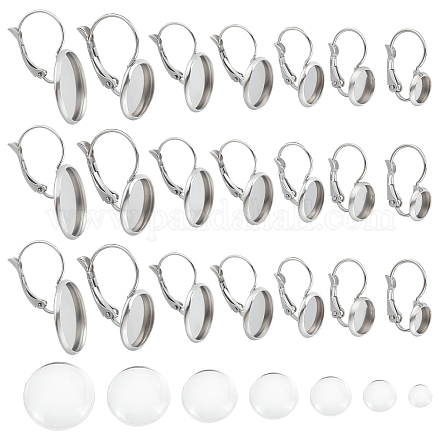 DICOSMETIC 42 Sets 7 Sizes Stainless Steel Flat Round Pendant Cabochon Setting Charms Plain Edge Bezel Cups Pendant Tray Bezel Pendant with Transparent Glass Cabochons for Jewelry Making STAS-DC0002-49-1
