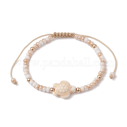 Bracelets de perles tressées en turquoise synthétique et verre tortue BJEW-JB09875-1