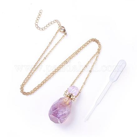 Natural Amethyst Openable Perfume Bottle Pendant Necklaces NJEW-G325-01G-1