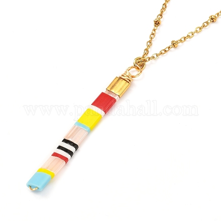 Collier pendentif perles de rocaille japonaise barre verticale pour fille femmes NJEW-JN03693-02-1