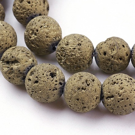 Vacuum Plating Electroplated Natural Lava Rock Beads Strands G-K259-58-12mm-08-1