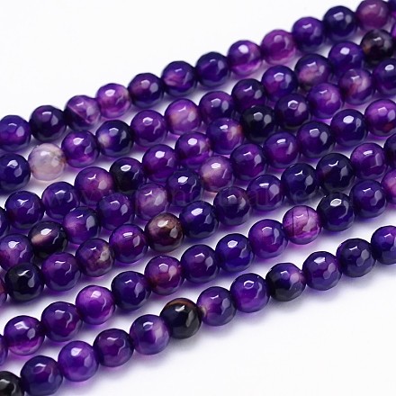 Dyed Natural Agate Faceted Round Beads Strands G-P097-21-1