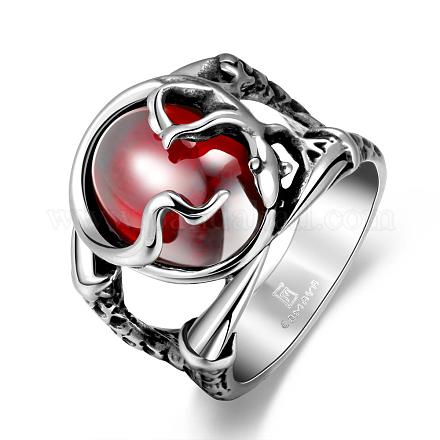 Punk 316L Stainless Steel Oval Red Corundum Rings For Men RJEW-BB01158-9-1