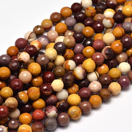 Chapelets de perles en mokaite naturel rondes facettes G-F266-16-8mm-1
