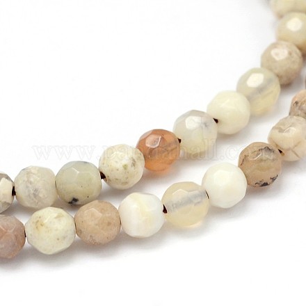 Faceted Round Natural White African Opal Beads Strands G-P114-12-4mm-1