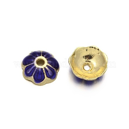 7-Petal Colorful Flower Brass Enamel Bead Caps KK-N0078-05B-1
