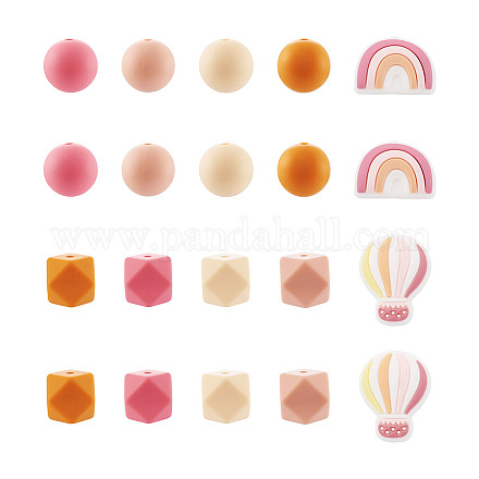 Beadthoven 50Pcs 10 Style Food Grade Eco-Friendly Silicone Beads SIL-BT0001-03-1