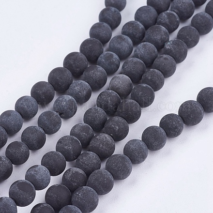 Hilos de abalorios de piedra negro naturales G-R193-01-8mm-1