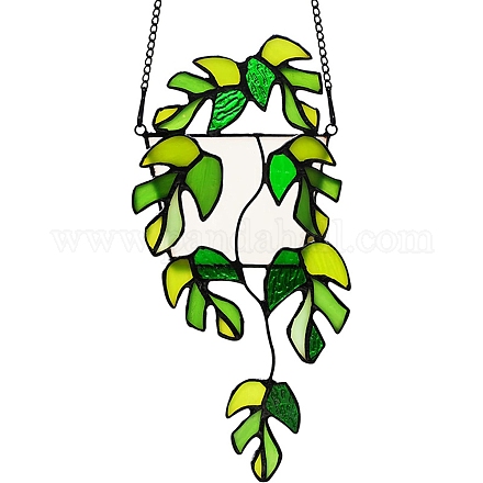 Plantar decoraciones colgantes de ventana de hojas acrílicas. PW-WG93007-03-1