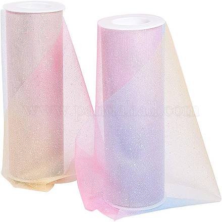 BENECREAT 2PCS Glitter Tulle Pink Tulle Fabric Rolls 6 inch x 10 yards (30 feet) for Decoration Bows OCOR-BC0004-06A-1