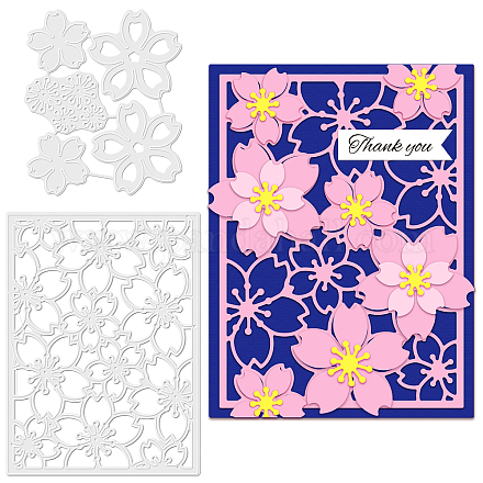 GLOBLELAND 2Set Cherry Blossom Background Frame Cutting Dies Metal Cherry Blossom Die Cuts Embossing Stencils Template for Paper Card Making Decoration DIY Scrapbooking Album Craft Decor DIY-WH0309-631-1