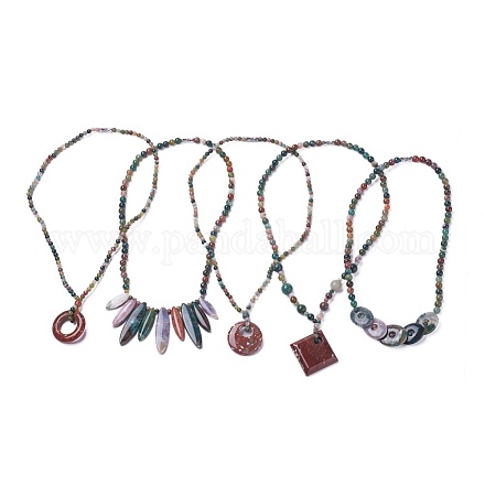 Natural Indian Agate Beaded Necklaces NJEW-L158-M-1