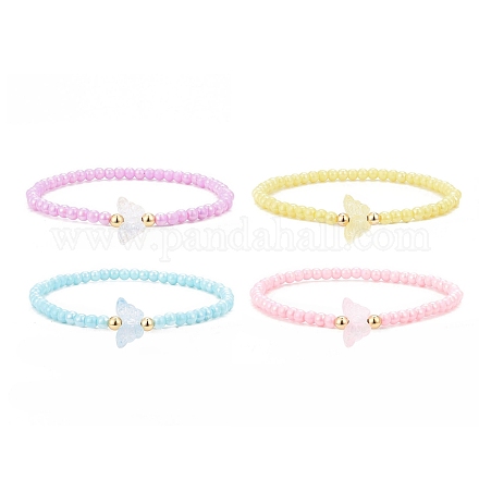 Bracelets extensibles en perles d'acrylique opaque et de laiton BJEW-JB09122-1