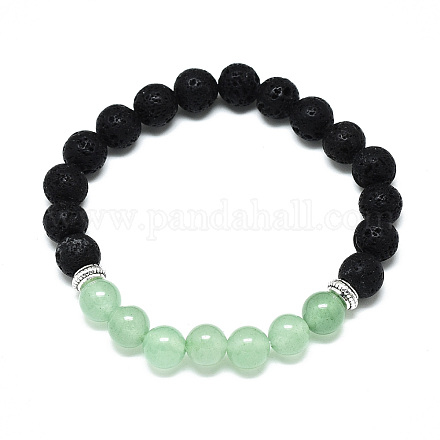 Bracelets extensibles avec perles en aventurine verte naturelle BJEW-R309-02-A14-1
