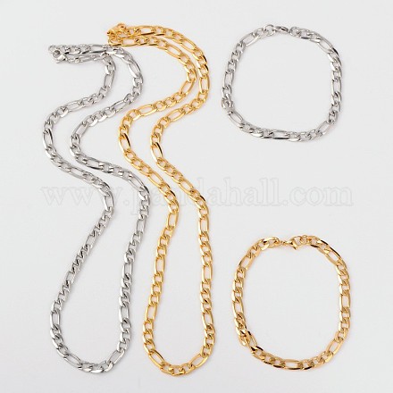 304 colliers de chaîne figaro en acier inoxydable et bracelets ensembles SJEW-L379-13-1