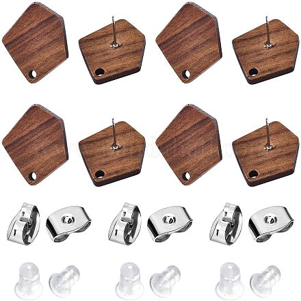 Benecreat 10 Paar Holzpfosten-Ohrstecker Polygon Walnuss-Ohrringbasis Kokosnussbraun (21x19 mm) mit 20 Stück 304 Edelstahlstiften und 50 Stück Silikon-Ohrmuttern MAK-BC0001-21-1