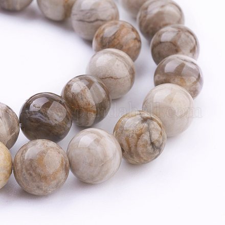 Chapelets de perles de feuille d'argent en jaspe naturel G-G683-01-10mm-1