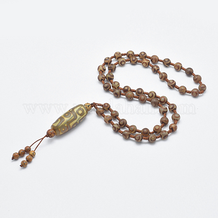 Gioielli buddisti collane di perle di mala dzi in stile tibetano naturale NJEW-I206-01C-1