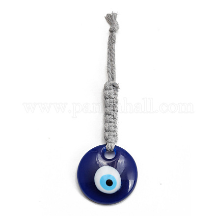 Flat Round with Evil Eye Resin Pendant Decorations EVIL-PW0002-12E-02-1
