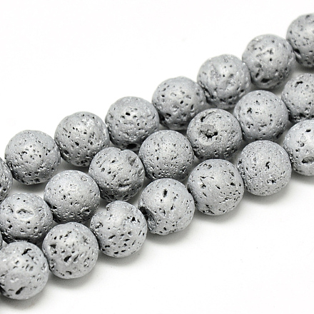 Galvanoplastie des brins de perles de pierre de lave naturelle G-T058-03I-6MM-1