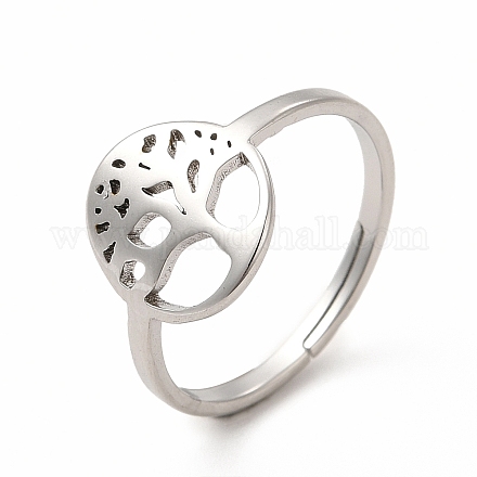 304 Stainless Steel Tree of Life Adjustable Ring for Women RJEW-B027-26P-1