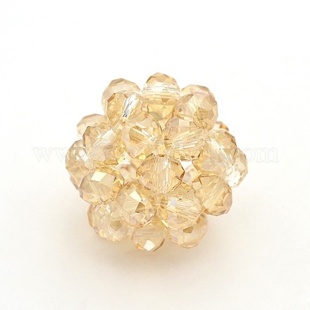 Half Plated Rondelle Transparent Glass Crystal Round Woven Beads GLAA-A034-8mm-D04-1