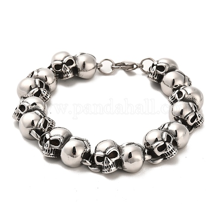 304 Stainless Steel Skull Link Chain Bracelets BJEW-E094-14AS-1
