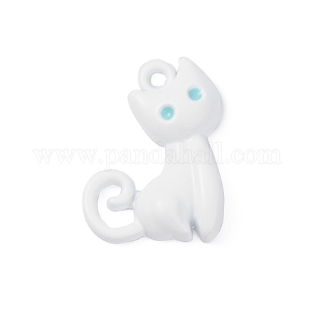 合金エナメル、焼き付け塗装ペンダント  猫  ホワイト  20x15x4mm  穴：1.8mm PALLOY-D065-04-1