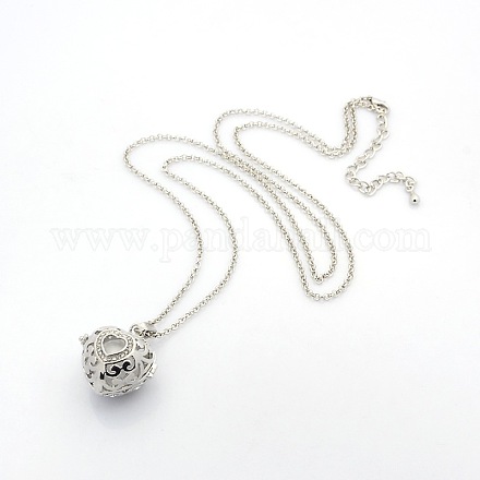 Colliers à pendentif en forme de médaillon à cage en laiton à longue chaîne rolo pour femmes à la mode NJEW-L067-04-1