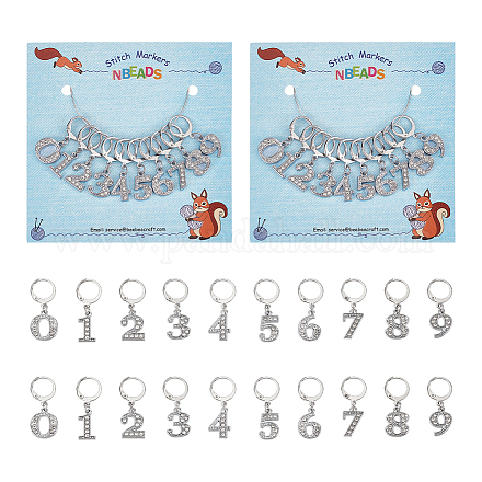 Maschenmarkierer mit Zahlenanhänger aus Zinklegierung und Glas HJEW-PH01872-1