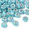 Transparent Resin Rondelle European Beads, with Heart Paillette & Platinum Tone Brass Cores, Large Hole Beads, Sky Blue, 14x8.5mm, Hole: 5mm