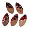 Transparent Resin and Walnut Wood Pendants, Teardrop Charms with Gold Foil, FireBrick, 48.5x23.5x3.5mm, Hole: 2mm